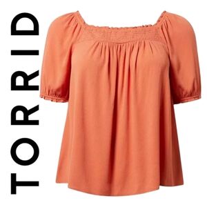 Torrid Gauze Smocked Yoke Flowy Top Short Sleeve Ginger Orange Plus Size 4X